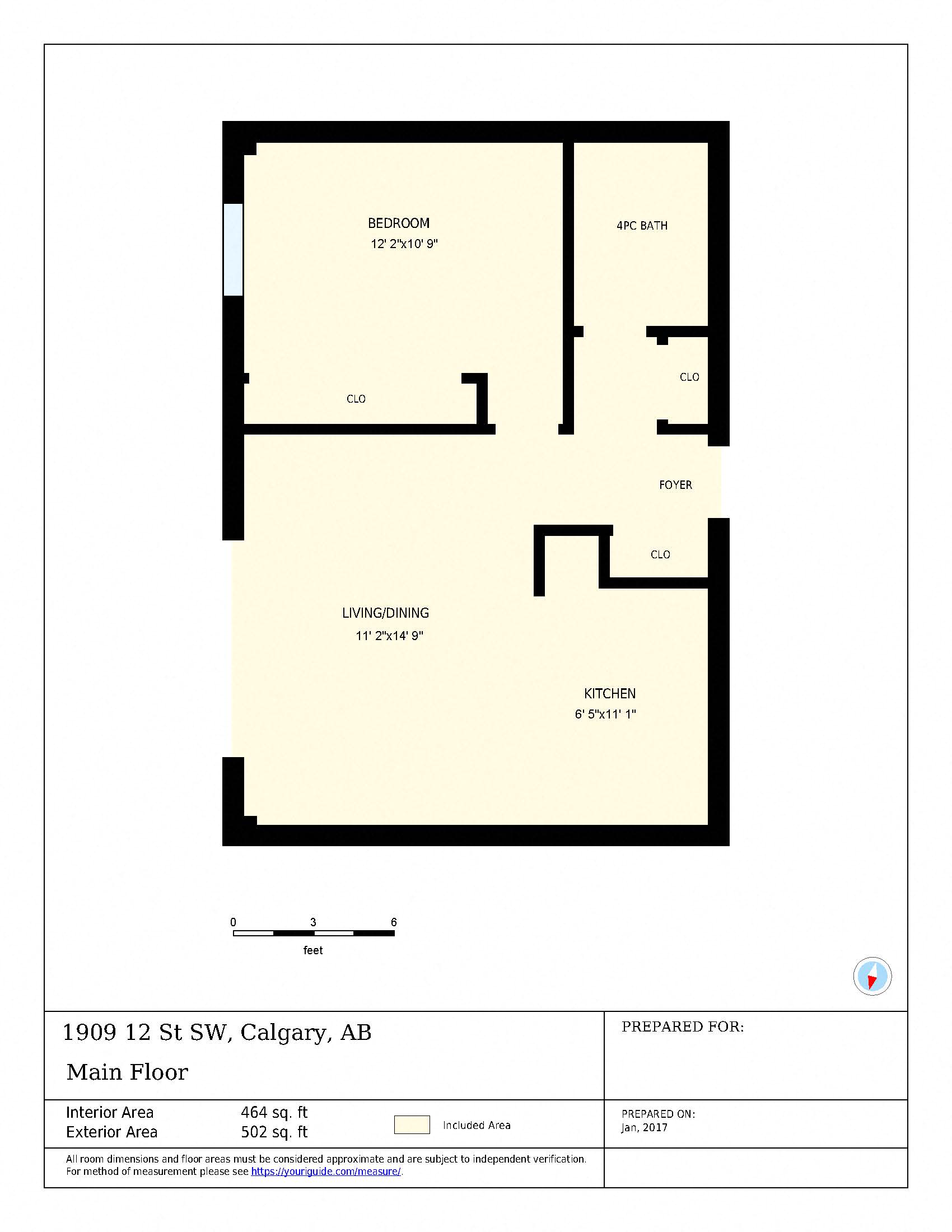 Floor plan for 1 bed, 1 bath